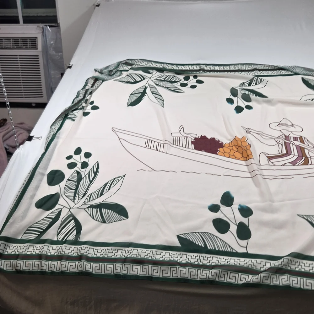 Oceanlass Cover Up Swim Wrap Skirt Green White Geometric Patterned Skirt Floral - Picture 9 of 11